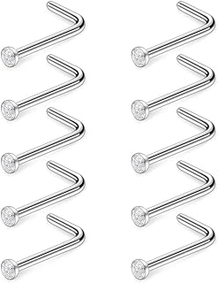 Ruifan 20G 1.5mm 2mm 2.5mm 3mm Jeweled Diamond CZ Nose L Shaped Studs Rings Piercing Jewelry 10PCS