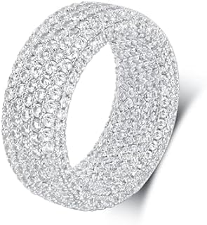MDFUN 18K White Gold Plated Engagement Promise Wedding Eternity Ring for Women Men, Iced Out Sparkling Cubic Zirconia Rings 9mm Width Size 5-10