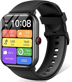 HOIBAI スマートウォッチ 1.9インチ大画面 Bluetooth5.3 通話とSOS機能、多運動モード、生活防水 バッテリー長持ち 男性女性用 黒