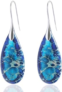 LAXPICOL Teardrop Stone Dangle Earrings For Women Girls Colorful Turquoise Stone Fish Hook Drop Earrings