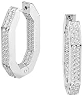Swarovski Crystal-Embellished Lucent Hoop Earrings with Hinged Back Finding for Women, Unique Octagonal Design