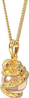 24k Gold Plated Snake Pendant Necklace with Gold Aura Gem - Unisex Wealth Symbol from Japan, Featuring Intricate Snake Design on a 23.5+2 inch Chain