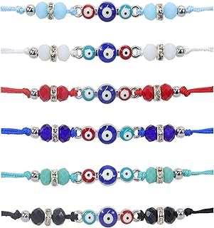 6Pcs Bohemian Evil Eye Beaded Bracelet Sets for Woman Teen Girls,Adjustable Stackable Stretch Charm Bracelets Mexican Handmade Braided Rope Bracelets
