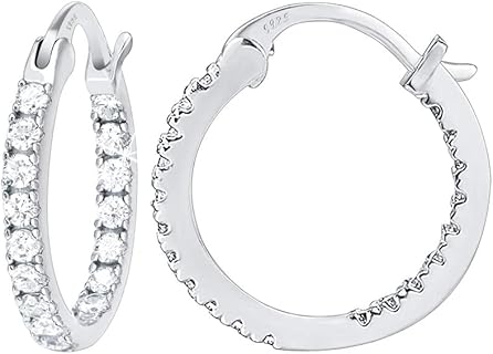 CZ Gold Hoop Earrings | Solid 925 Sterling Silver Post | Cubic Zirconia Pave Hoop Earrings | 18K Yellow, Rose, White Gold Filled Hoop Earrings | 15, 20, 30mm, Halo CZ Hoop Earrings for Women | Hypoallergenic Silver Hoops, Gold Hoops Christmas