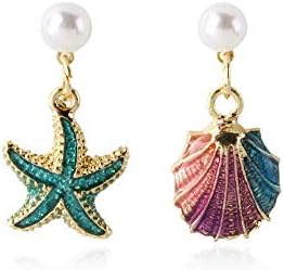Asymmetrical Earrings Dangle Drop Ocean Starfish Sea Shell Nautical Beach Mermaid Jewelry