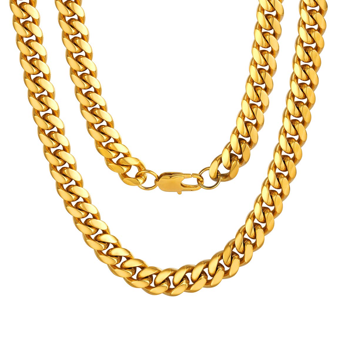 ChainsPro Men Chunky Miami Cuban Chain Necklace, Custom Available, 4.8/6/10/14mm Width, 18/20/22/24/26/28/30inch Length, Gold Plated/Stainless Steel/Black-with Gift Box