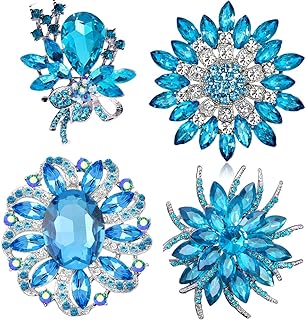 Ezing Teal Alloy Brooch for Men and Women with Pin-Stem-with-Safety Clasp, Rhinestone and Crystal Design