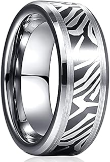 Damascus Pattern 8mm Tungsten Wedding Ring for Men with Rose Gold Center or Blue Black Ring, Comfort Fit Size 7-12