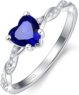 1.25ct Womens Blue Heart Promise Ring 925 Sterling Silver Heart Cut 6X6mm Simulated Blue Sapphire Ring Blue Topaz Engagement Ring Twisted Vine Paved Cubic Zirconia Size 5-10