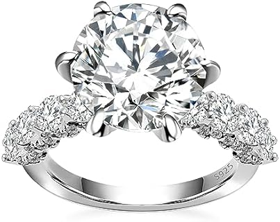 Alluring 5CT Moissanite Engagement Ring with Round Cut 7A Grade Cubic Zirconia in S925 Sterling Silver