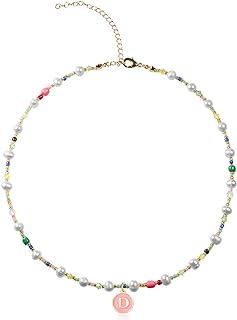 Initial Letter Pearl Beaded Choker Bohemian Handmade Colorful Multi Pearl Beaded Name Choker Necklace for Women Summer Trendy Y2K Jewelry for Teens Girls