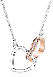 Sterling Silver Heart Necklace Rose Jewelry Pendant With Long Chain Gift for Wife & Girlfriend