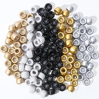 1200Pcs 6x9mm Pony Beads for Bracelets Making Kit, 5 Style Gold Silver Colors Kandi Beads Bulk for Friendship Bracelet, Hair Beads for Braids with Stretch Cord and Scissors