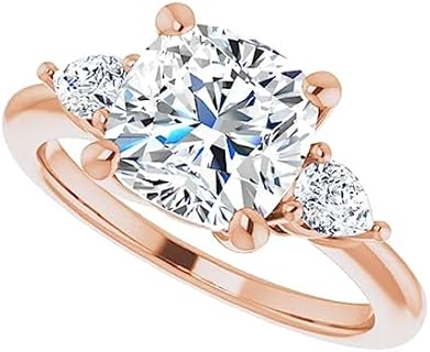 10K Solid Rose Gold Handmade Engagement Rings 3 CT Cushion Cut Moissanite Diamond Solitaire Wedding/Bridal Ring Set for Women/Her Propose Ring