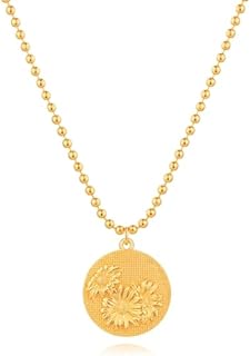 Classy MEVECCO 18K Gold Plated Coin Necklace with Cubic Zirconia, Cable Beaded Chain and Lobster Clasp, Embossed Floral Pendant, Ideal Women's Birthday Gift