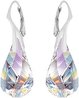 Lever Back Aurora Borealis Twist Crystal Dangle Earrings - Sterling Silver 925 for Women - Drop Design
