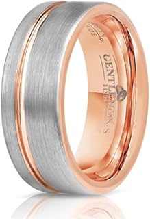 Men's Elegant Brushed Silver Tungsten Carbide Leather Wedding Ring with Rose Gold Detailing - Exquisite Gentlemen's Band for Stylish Grooms