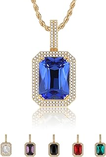 Gold Ruby Necklace Sapphire Necklace for Men Birthstone Jewelry Pendant Gemstone with Stainless Steel Chain Gold Plated Necklace for Men Valentine's Day