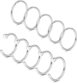 BodyBonita 10Pcs Nose Rings Hoops 316L-22G 20G 18G Septum Rings Bendable Hypoallergenic Cartilage Earrings for Women Conch Piercing Jewelry Helix Rook Tragus Lobe Daith Snug Belly Button Ring 8mm 10mm