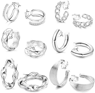 ORAZIO 6 Pairs Clip on Earrings for Women Gold Chunky Clip on Hoop Earrings for Egirls Twist Tube Silver Hoop Earrings Non Pierced Fake Earrings Set