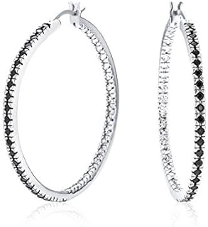 Bridal Pink White Black Cubic Zirconia Pave CZ Thin Inside Out Large Big Hoop Earrings For Women Wedding Prom Silver Rose Gold Plated 1.75 Inch Diameter