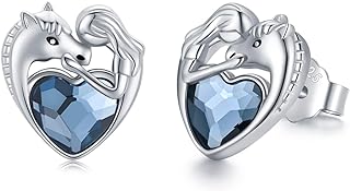 Women's Sterling Silver Animal-Themed Heart Stud Earrings - Featuring Sloth, Panda, Horse, and Capybara Designs