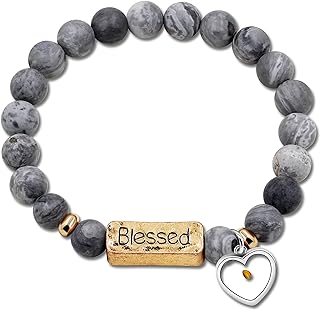 Bead Chain Faith Charm Bracelet with Crystal Stones for Women and Girls - Stainless Steel Heart Design by Uloveido