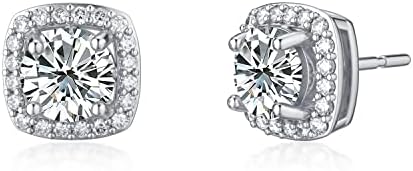2ct D Color Brilliant Round Cut Moissanite Stud Earrings with Push Back Finding, in 18K White Gold Plated Sterling Silver