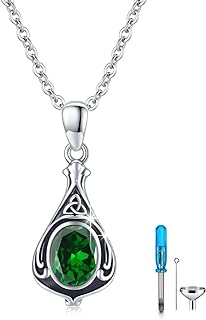 Urn Necklace for Ashes Cremation Jewelry 925 Sterling Silver Ashes Pendant Necklace Dainty Celtic Knot Ashes Charm Turquoise Moonstone Opal Memorial Jewelry Gifts for Women Men Girls Boys