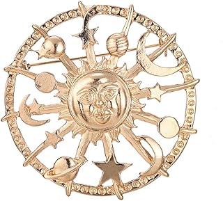 MUZHE Golden Star Moon Sun Galaxy Rudder Brooch Pin for Couple