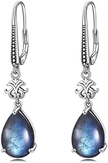 Valentines Day Gifts for Her, Vintage Filigree Cubic Zirconia Teardrop Dangle Earrings for Women Sterling Silver Retro Filigree Leverback Drop Earrings with 10x12mm Genuine or Simulated Crystal Birthstone from Australia, Jewelry Gifts Birthday Jewelry for Women Teen Girls