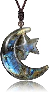 Jovivi Labradorite Crystal Necklace for Men Women Natural Gemstone Carved Owl Nine-tailed Fox Healing Stone Protection Amulet Pendant Necklace with Adjustable Rope