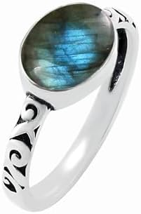 Oval Amethyst Labradorite Wedding Ring for Women in Silver-Plated Cocktail Design