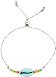 Pura Vida Candy-Coated Cowrie Shell Slider Bracelet - Adjustable Band, Brand Charm - Silver