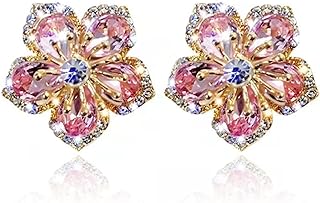 Hinged Hoop Green Stud Earrings - Women's Dazzling Cubic Zirconia Flower Stud Design, Lightweight Metal Gem-Less Earrings for Weddings, Proms and Bridal Jewelry