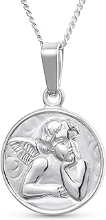 Bling Jewelry Personalize Religious Round Disc Medal Guardian Sistine Angel Cherub Pendant Necklace For Women For Teen .925 Sterling Silver Engrave IT
