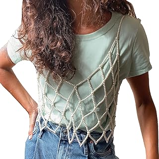 Womne's Pearl Body Chain Bra Handmade Beaded Sexy Bikini Body Chain Pearl Body Jewelry