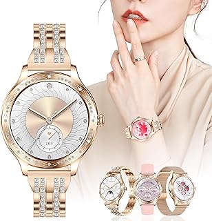 安いスマートウォッチ レディース、1.27インチの丸型でダイヤモンドデザイン、120＋運動モード、母の日など女性へのプレゼントに最適。