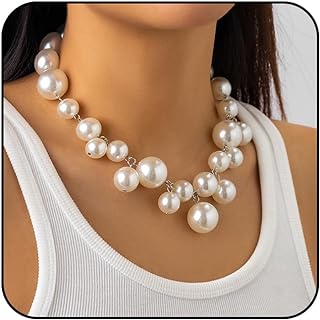 Elegant Chunky Pearl Choker Necklace with Durable Cable Chain for Women - Statement Wedding Party Jewelry