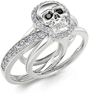 Interchangeable Sterling Silver Skull Engagement Ring Set with Cubic Zirconia for Brides - Jeulia Stone Inlaid Promise Eternity Bands