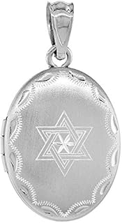 Small Sterling Silver Oval Star of David Locket Necklace 5/8 inch