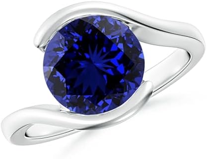 Angara Semi Bezel-Set Solitaire Round Shape Lab-Grown Blue Sapphire Bypass Ring in Sterling Silver/14K Solid Gold/Platinum for Women | September Birthstone Jewelry for Her | Wedding | Anniversary