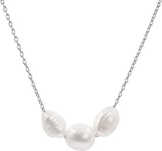 Secret & You One or three Baroque Cultured Freshwater Pearls necklace for women - 925 Sterling Silver 18k Gold Plated or Rhodium Plated Chain and Pendant - 38 to 45 cm long.