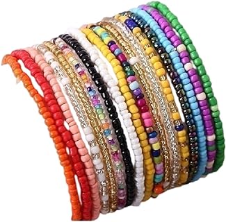 17Pcs Elastic Beaded Handmade Bracelets Bohemian Stackable Beaded Stretch Bracelets Colorful Boho Beach Anket Bracelet Set Rainbow Handmade Seed Beach Bracelet Summer Jewelry for Women Girl