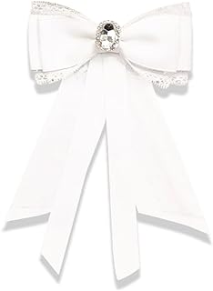 Fashion Ribbon Bow Tie Brooch Pins for Women Girls Crystal Lace Uniform Pre-Tied Necktie Bowknot Corsage Brooches Party Ceremony Accessories Christmas Birthday Elegant Accessory