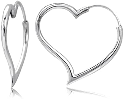 Sophisticated Sterling Silver Heart Shaped Hoop Earrings in White Gold Plated, Designed by Silvershake, with Comfortable Hoop Back Finding for Daily Wear or Formal Attire, Handcrafted in Thailand