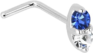 L-Shaped 14k White Gold Nose Ring with Genuine Blue Sapphire and White Diamond for Elegant Look / Subtle Sophistication Design