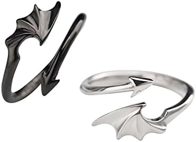 Copper Dragon Engagement Ring+Adjustable Couple Bands+For Him and Her+Intricate Angel Devil Wings/Arrow Design