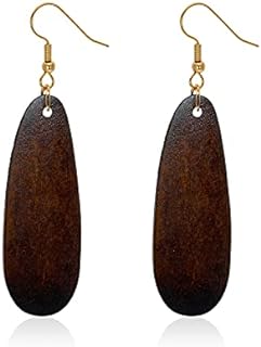 Boho-Chic Natural Wood Geometric Teardrop Earrings with Easy-to-Wear French Wire Clasp for Women and Girls