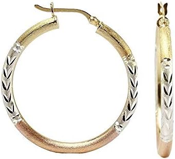 LeCalla Sterling Silver Jewelry Two-Tone Three-Tone Diamond-Cut Hoop Earring for Women